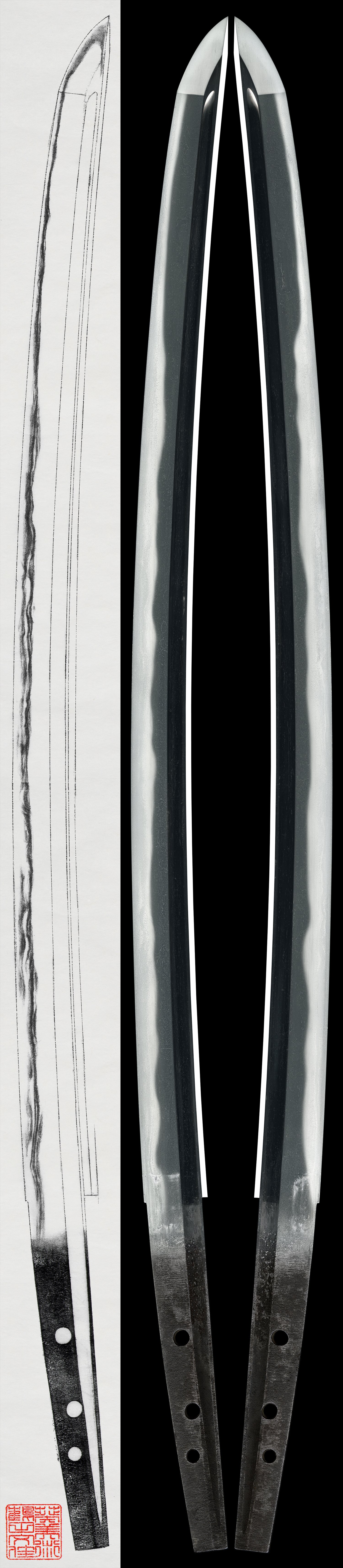 Wakizashi: Mumei (Attributed to Tametsugu) (NBTHK Tokubetsu Hozon Token) (Kogai: NBTHK Hozon Tosogu)