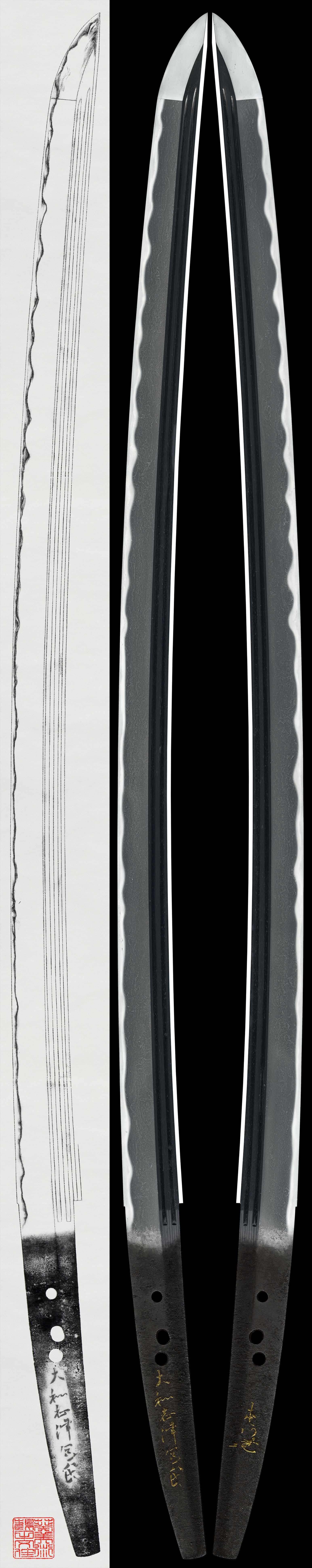 Katana: Yamato Shizu Kaneuji (with gold-inlaid attribution) Hon'ami (kao) (Koson) (NBTHK Tokubetsu Hozon Token)