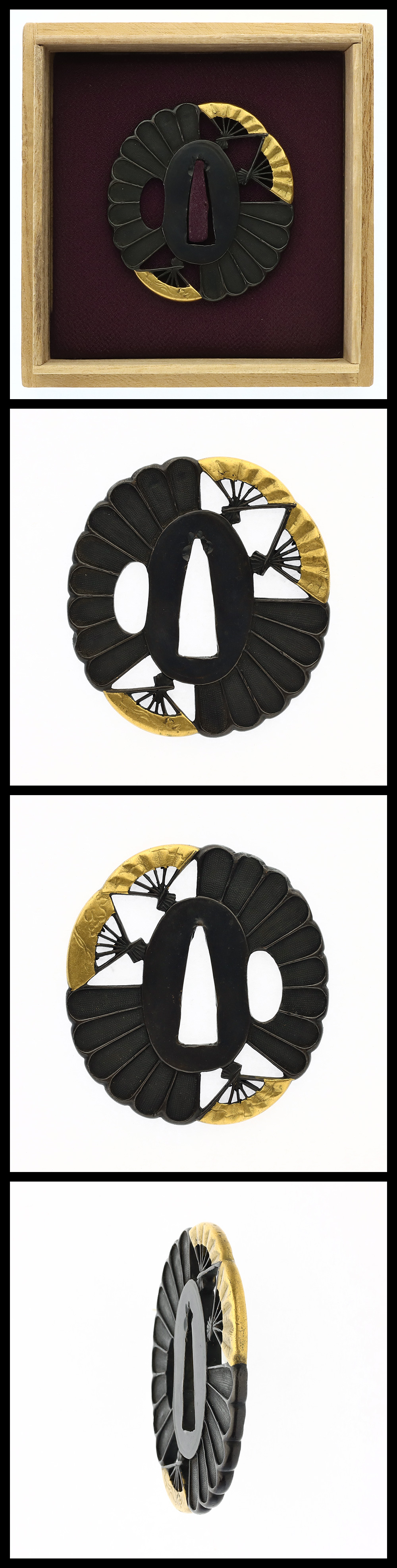 Tsuba: Mumei(Unsigned) fan and chrysanthemum — 1 of 1