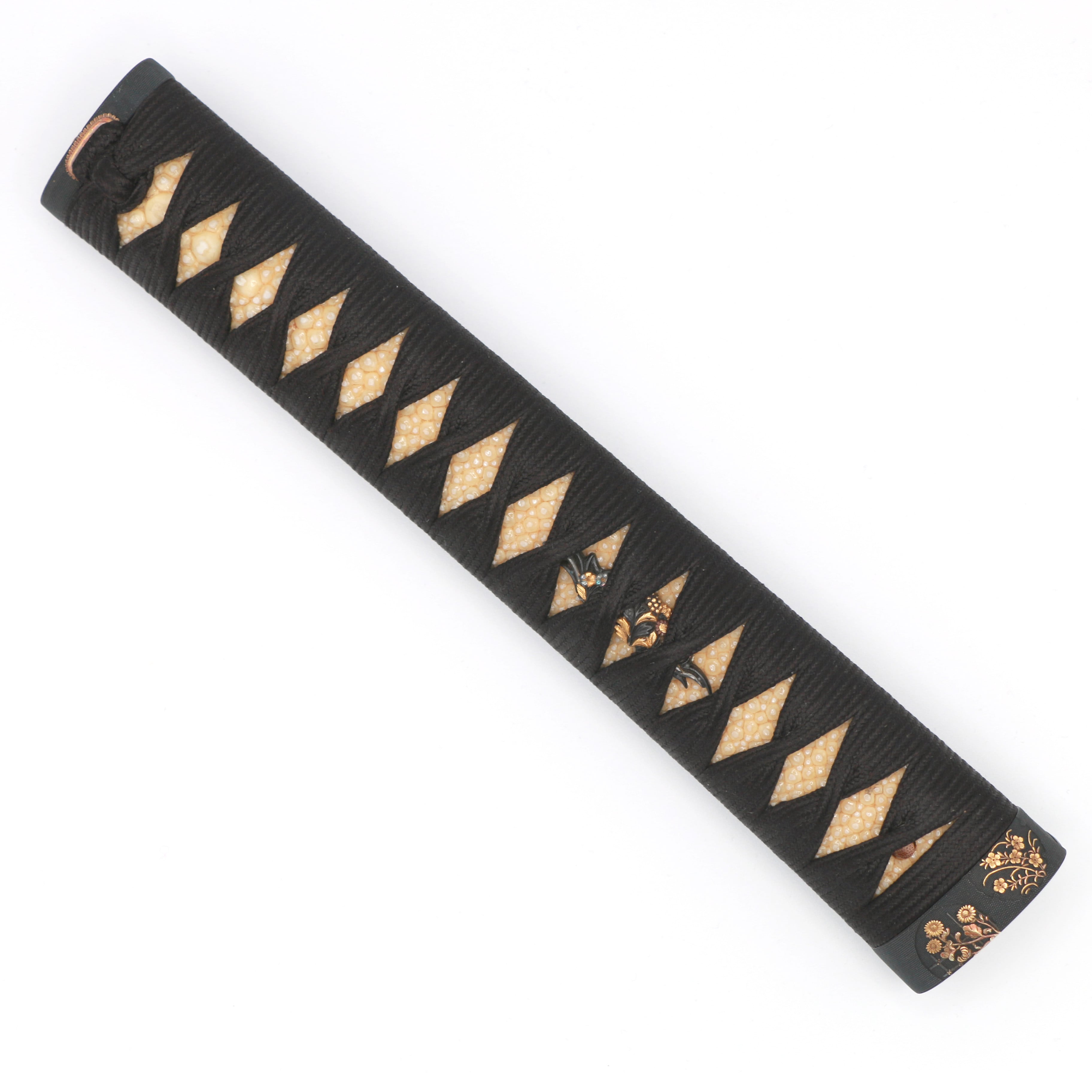 Tsuka (Handle): Shakudo Nanako Ground with Flower and Grass Design — 1 of 8