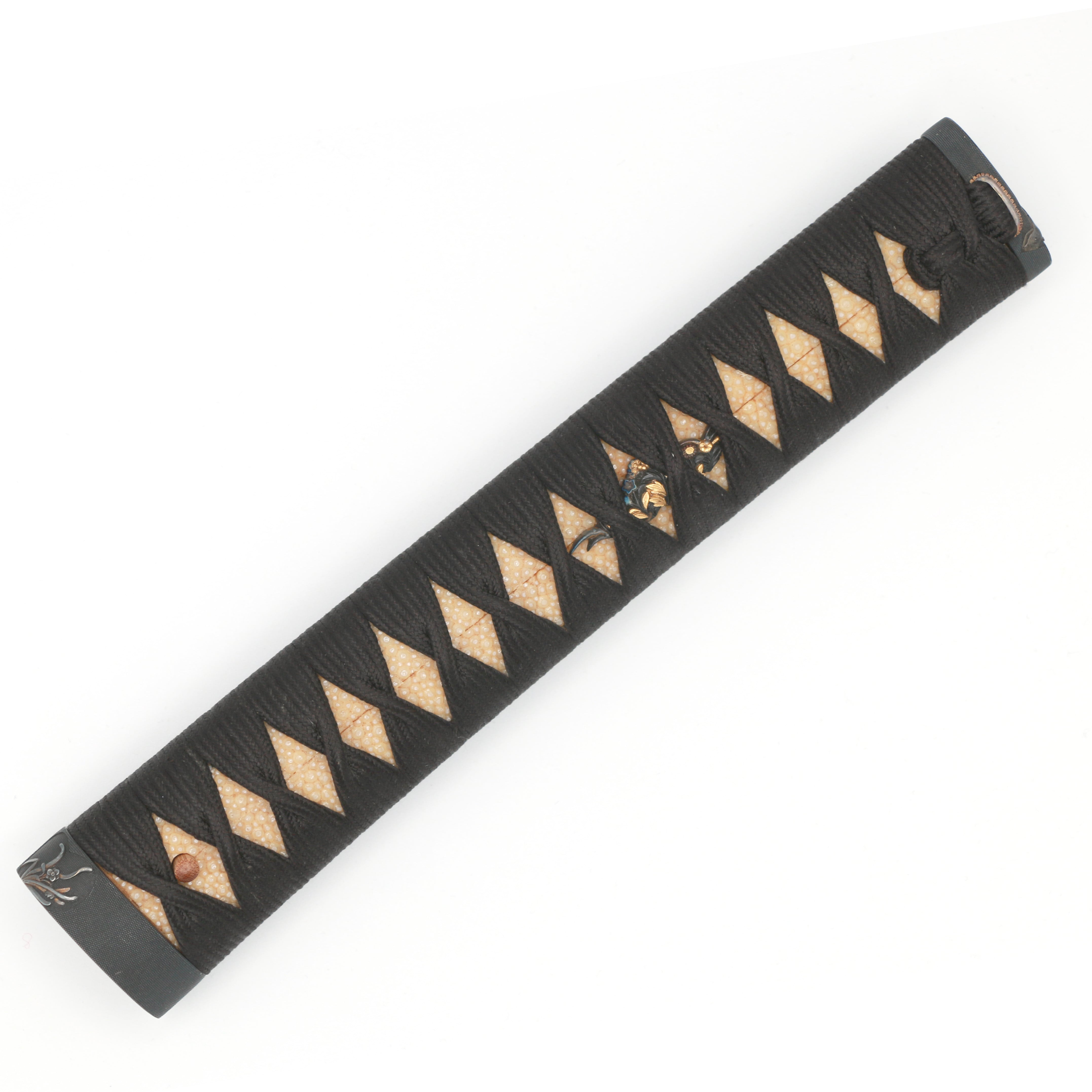 Tsuka (Handle): Shakudo Nanako Ground with Flower and Grass Design — 2 of 8