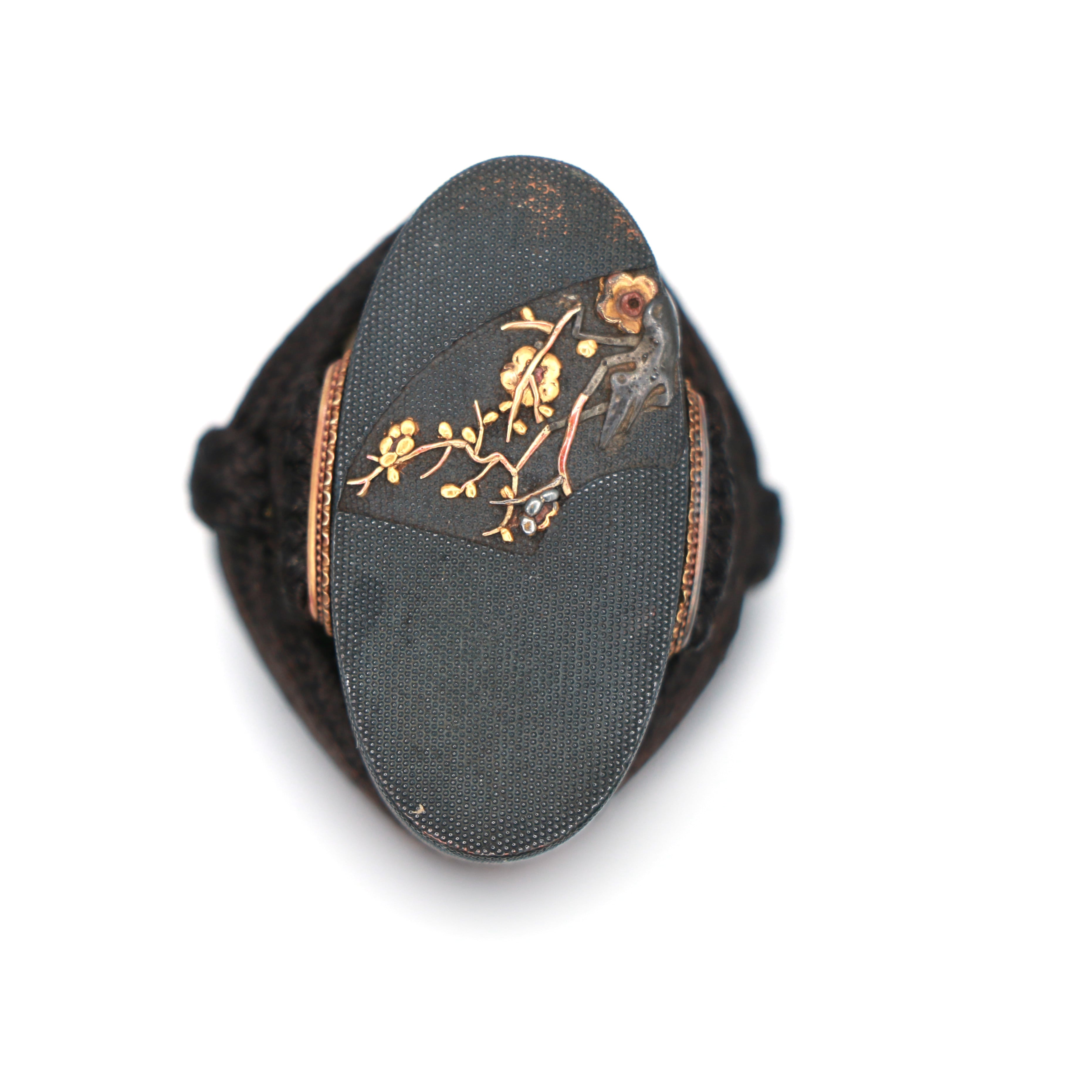 Tsuka (Handle): Shakudo Nanako Ground with Flower and Grass Design — 3 of 8