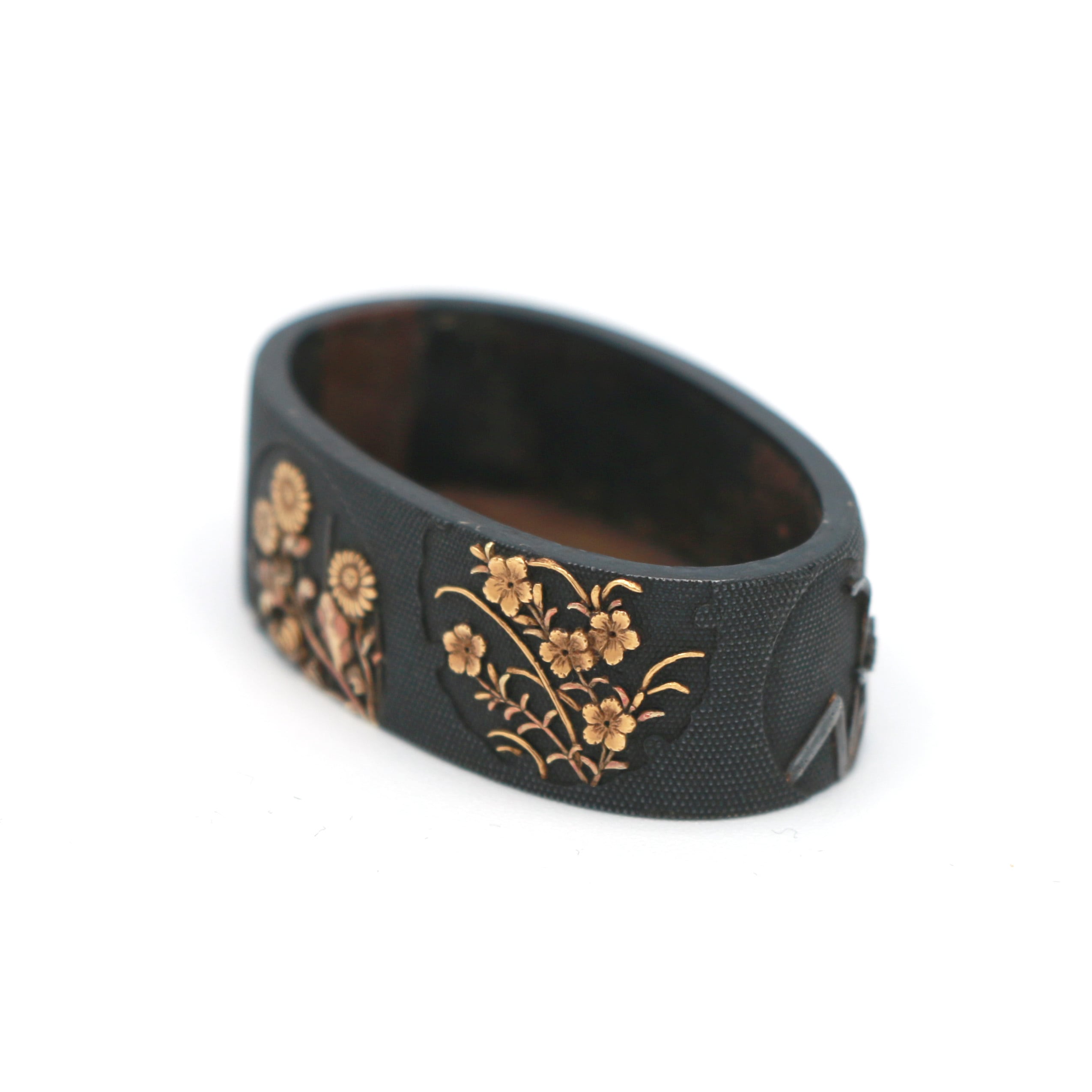 Tsuka (Handle): Shakudo Nanako Ground with Flower and Grass Design — 4 of 8