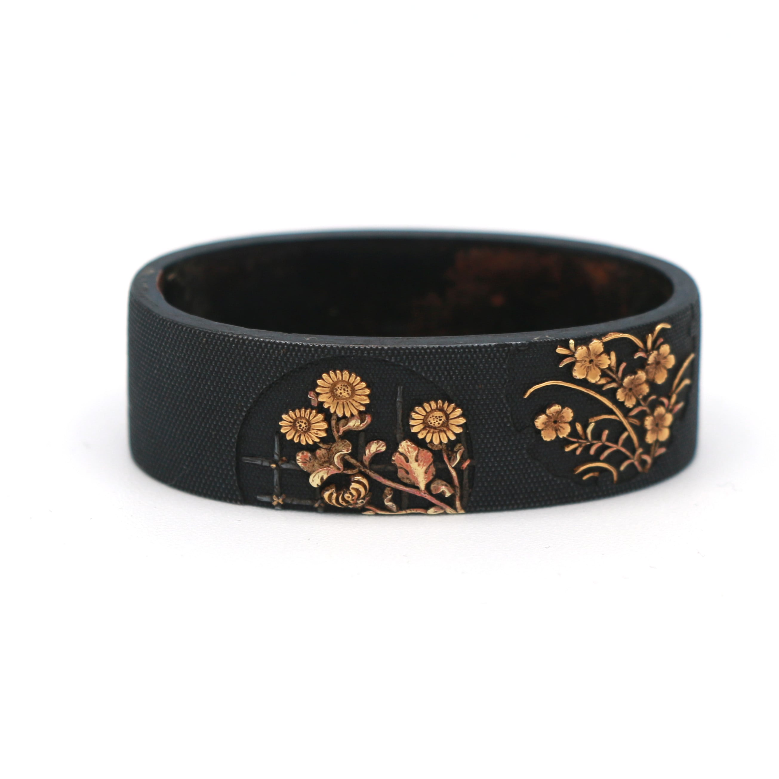 Tsuka (Handle): Shakudo Nanako Ground with Flower and Grass Design — 5 of 8