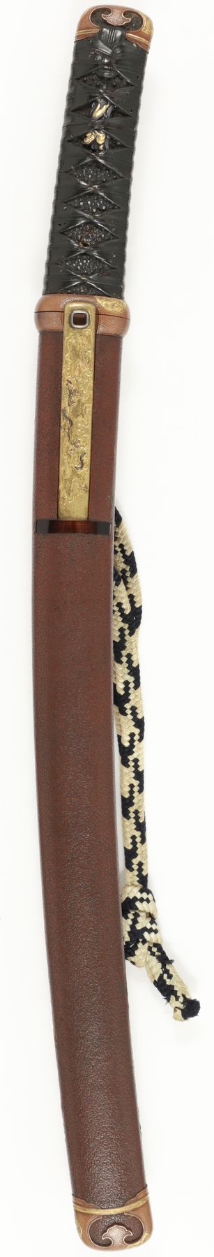 "Reiju" (sacred beasts designed) fittings, Cha ishimeji nuri saya, aikuchi wakizashi koshirae — 1 of 11