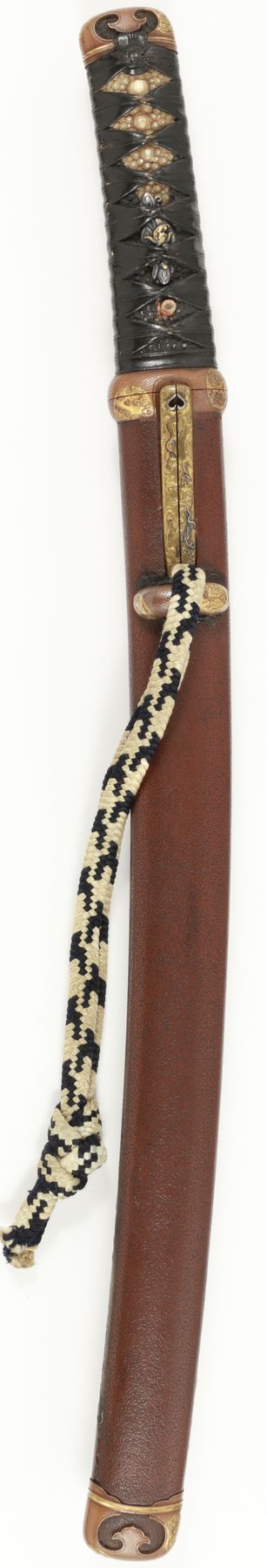 "Reiju" (sacred beasts designed) fittings, Cha ishimeji nuri saya, aikuchi wakizashi koshirae — 3 of 11