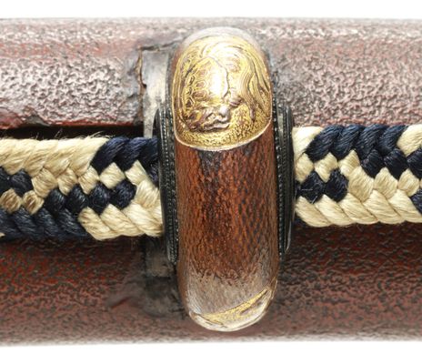 "Reiju" (sacred beasts designed) fittings, Cha ishimeji nuri saya, aikuchi wakizashi koshirae — 8 of 11