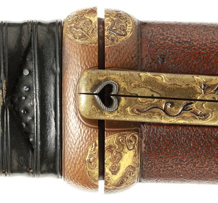 "Reiju" (sacred beasts designed) fittings, Cha ishimeji nuri saya, aikuchi wakizashi koshirae — 9 of 11