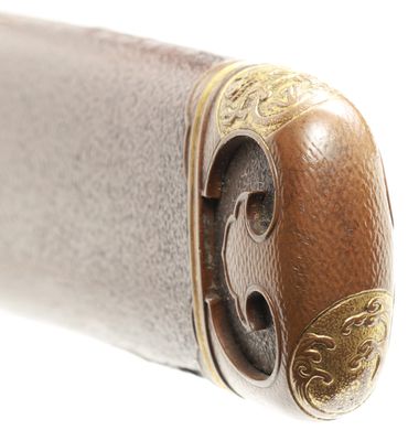 "Reiju" (sacred beasts designed) fittings, Cha ishimeji nuri saya, aikuchi wakizashi koshirae — 10 of 11