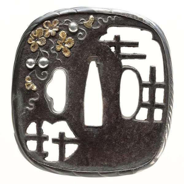 Yugao Motif Tsuba (Unsigned), Fittings for Koshirae — 3 of 4