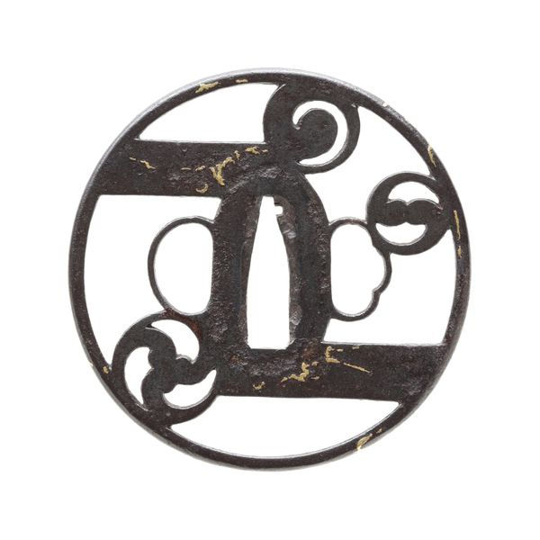 Tsuba: Hikiryo and Tomoe-mon Sukashi, Mumei Kyo Shoami — 1 of 2