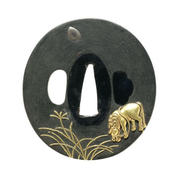 Tsuba: Horse Tethered Under the Moon, Unsigned Yanagawa School — 1 of 3
