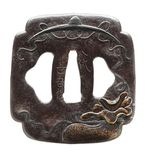 Tsuba: Takara zukushi (Treasures) - Signed Yatsushiro Jingo saku — 1 of 3