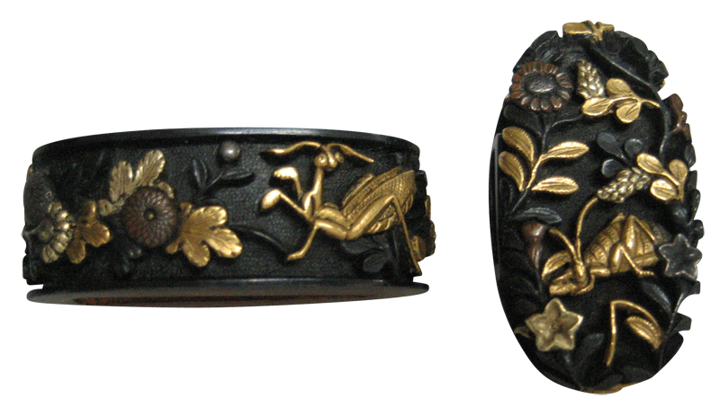 Fuchi-Kashira: Mino Carving, Autumn Grass and Insect Design — 1 of 7