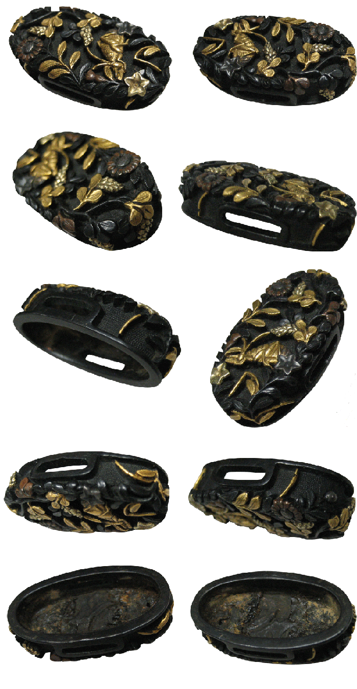 Fuchi-Kashira: Mino Carving, Autumn Grass and Insect Design — 3 of 7
