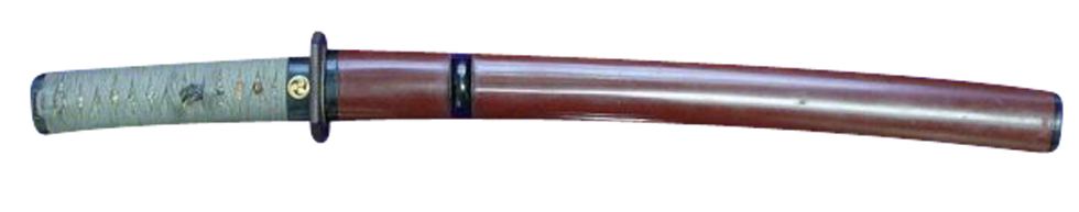Tanto Koshirae: Brown Lacquered Mounting with Mitsudomoe Crest — 1 of 15