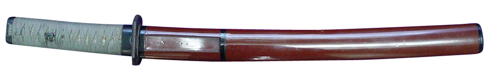 Tanto Koshirae: Brown Lacquered Mounting with Mitsudomoe Crest — 2 of 15
