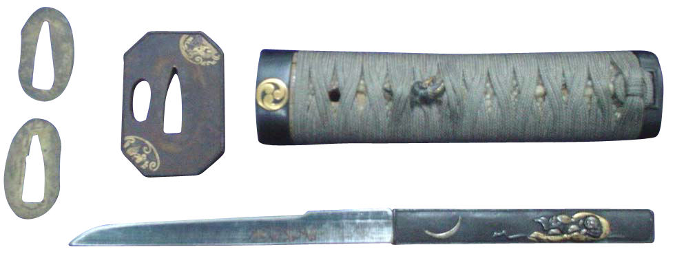 Tanto Koshirae: Brown Lacquered Mounting with Mitsudomoe Crest — 11 of 15