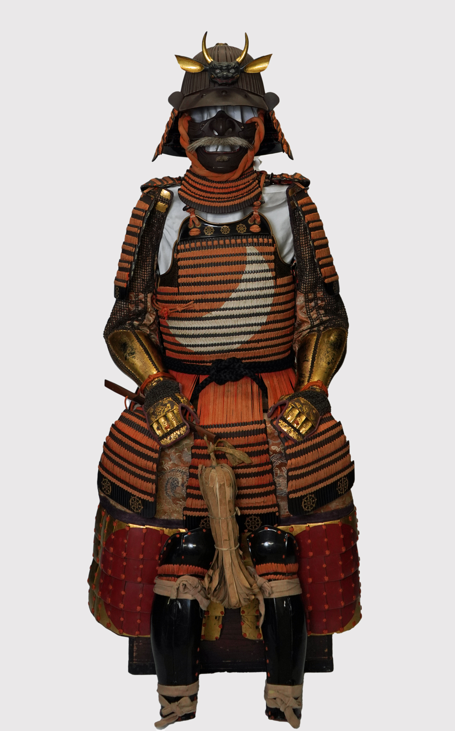 Japanese Armor: Iron and Leather Mixed Honkozane Red Thread Pattern Laced Nimai-Do Gusoku — 1 of 8