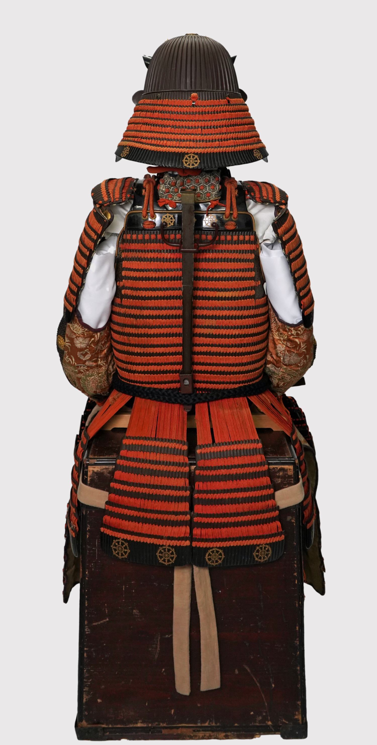Japanese Armor: Iron and Leather Mixed Honkozane Red Thread Pattern Laced Nimai-Do Gusoku — 2 of 8