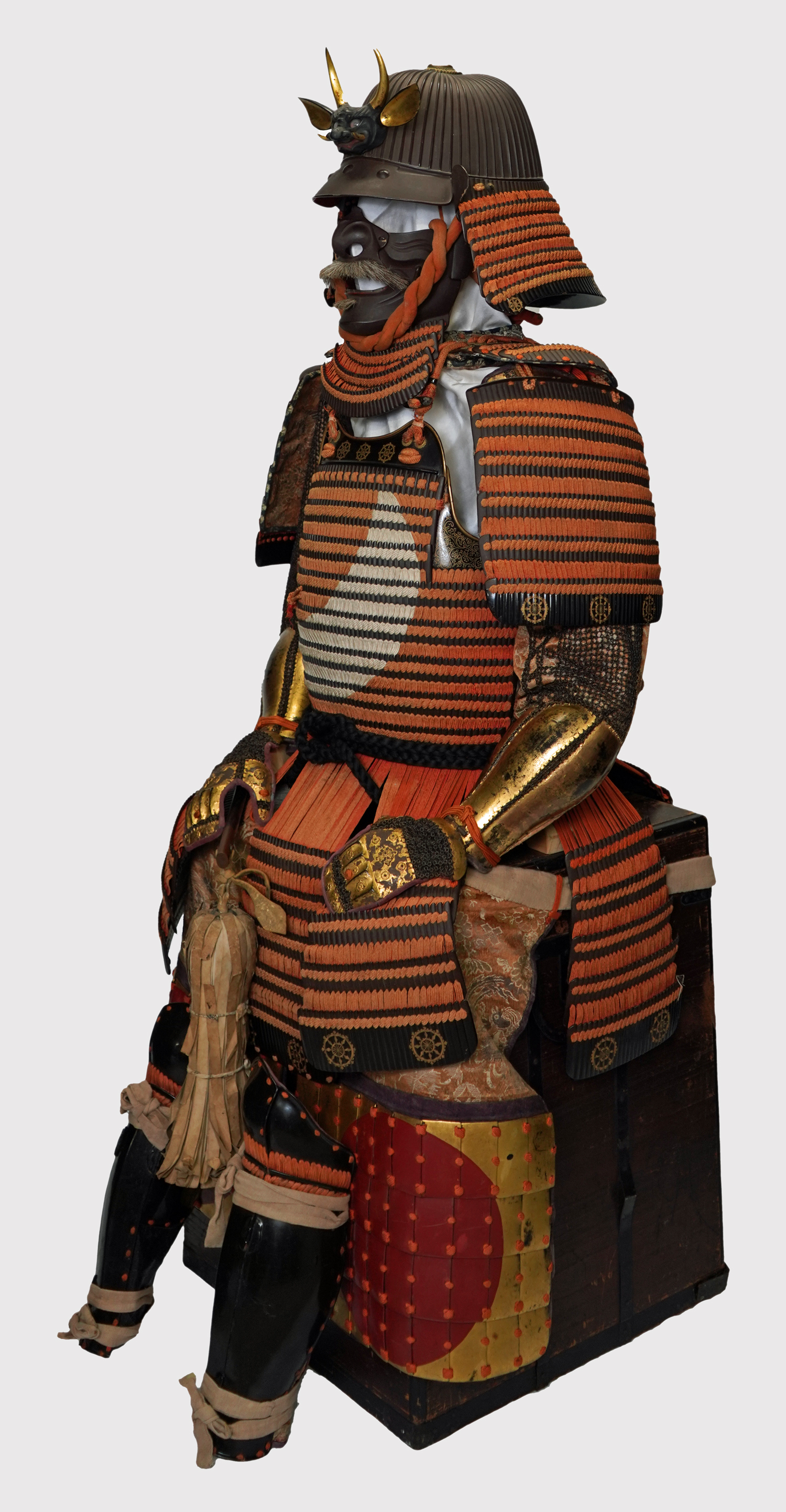 Japanese Armor: Iron and Leather Mixed Honkozane Red Thread Pattern Laced Nimai-Do Gusoku — 3 of 8
