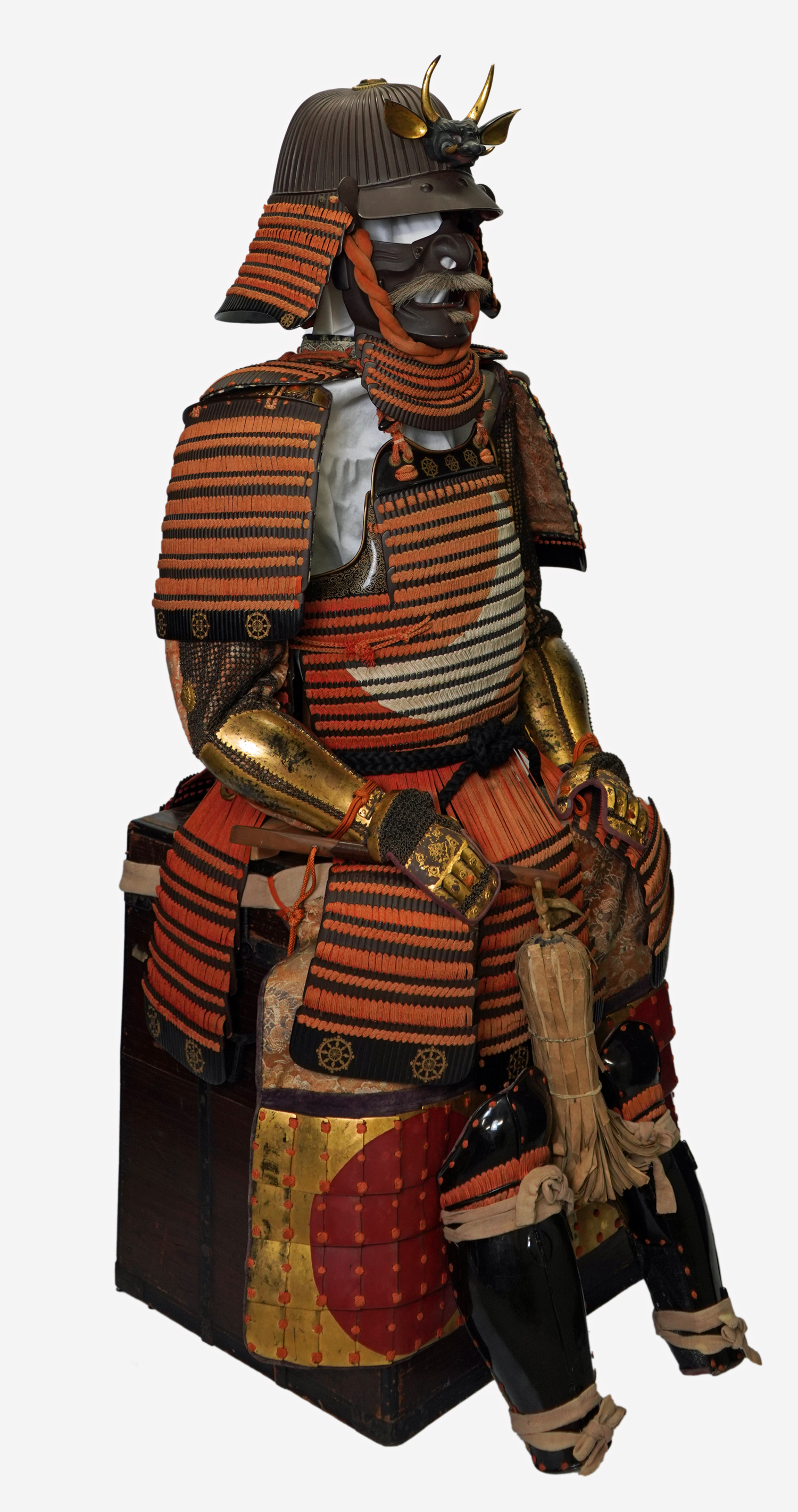 Japanese Armor: Iron and Leather Mixed Honkozane Red Thread Pattern Laced Nimai-Do Gusoku — 4 of 8
