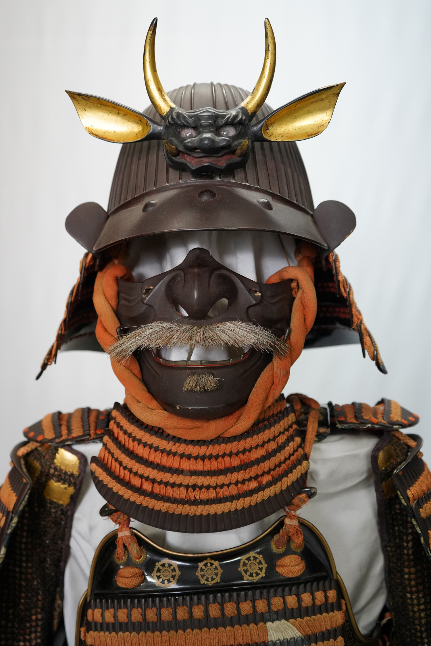 Japanese Armor: Iron and Leather Mixed Honkozane Red Thread Pattern Laced Nimai-Do Gusoku — 5 of 8