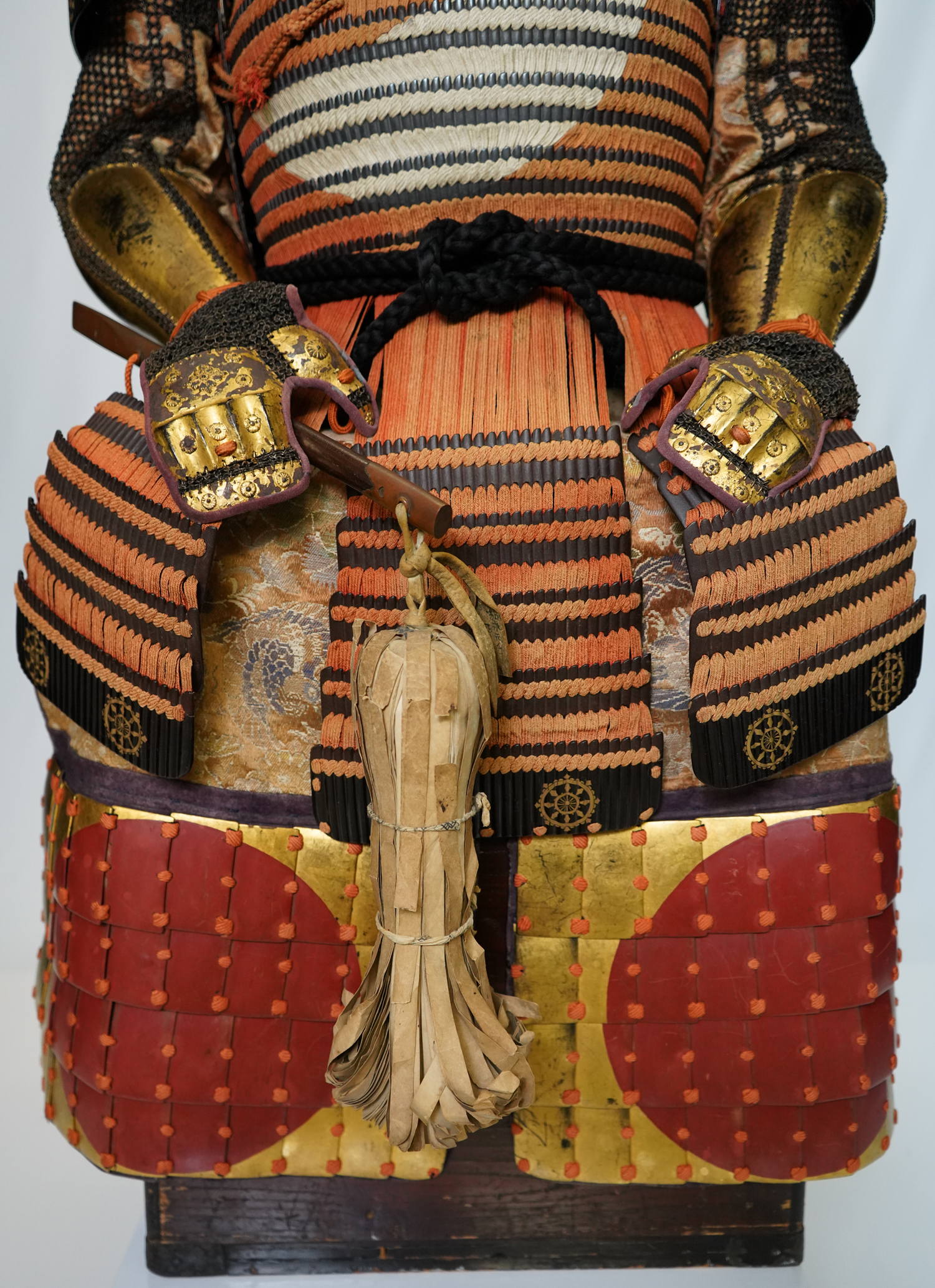 Japanese Armor: Iron and Leather Mixed Honkozane Red Thread Pattern Laced Nimai-Do Gusoku — 6 of 8
