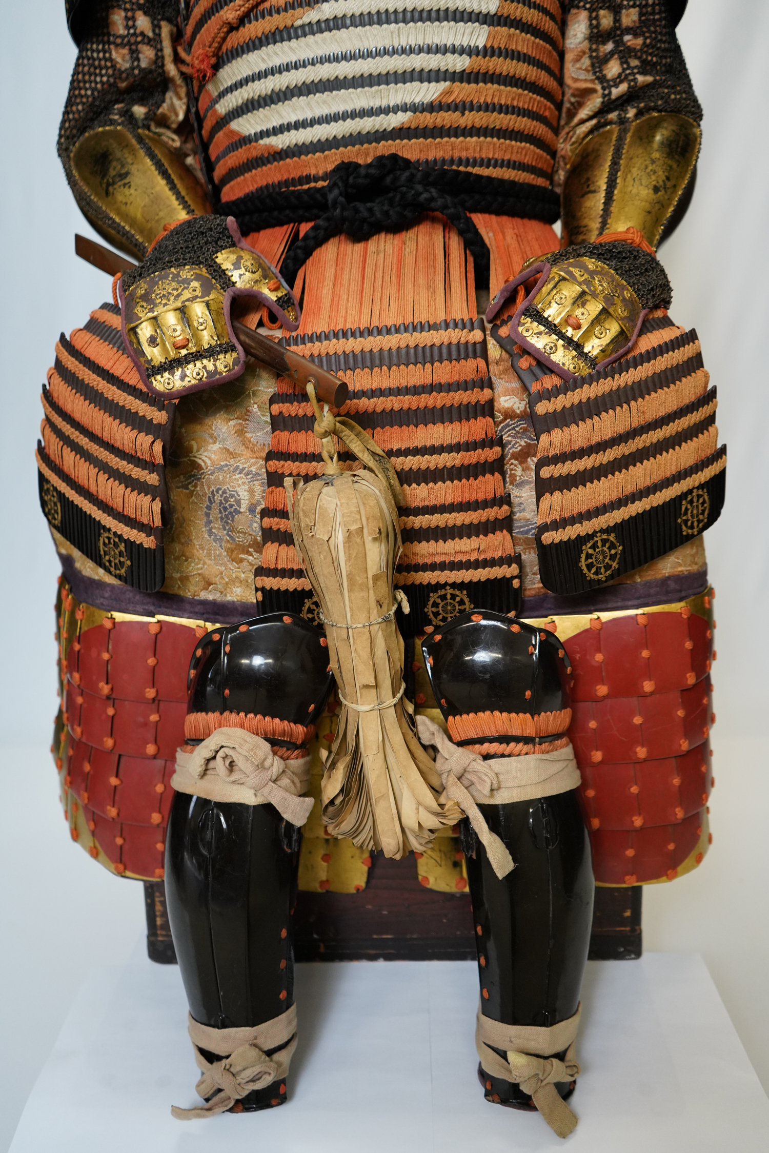 Japanese Armor: Iron and Leather Mixed Honkozane Red Thread Pattern Laced Nimai-Do Gusoku — 7 of 8