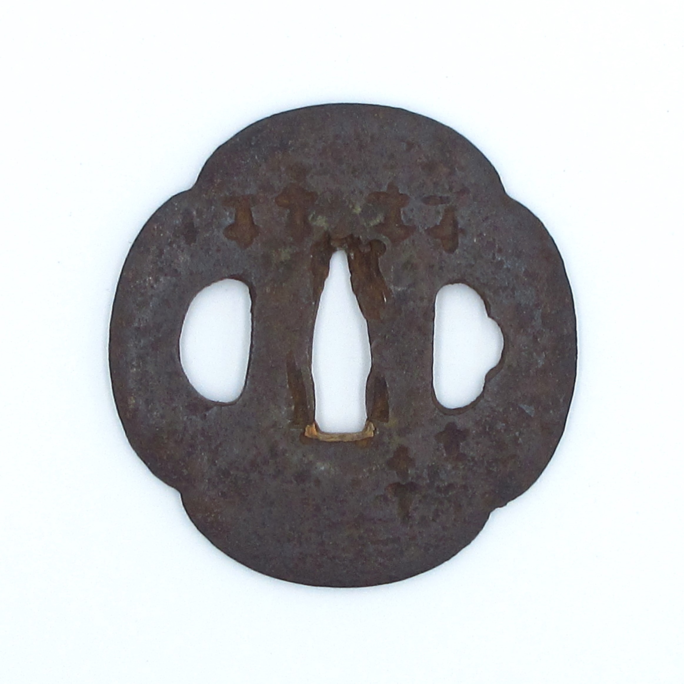 Tsuba: Mokko-gata with Insect-eaten Design — 1 of 3
