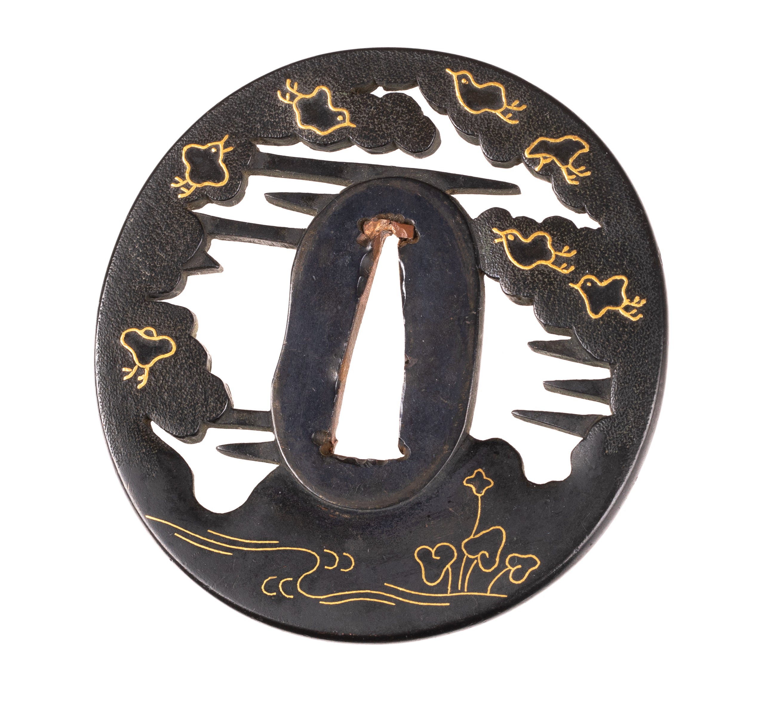 Tsuba: Shakudo Kusakari Kiyosada School Tsuba decorated with plovers — 2 of 4