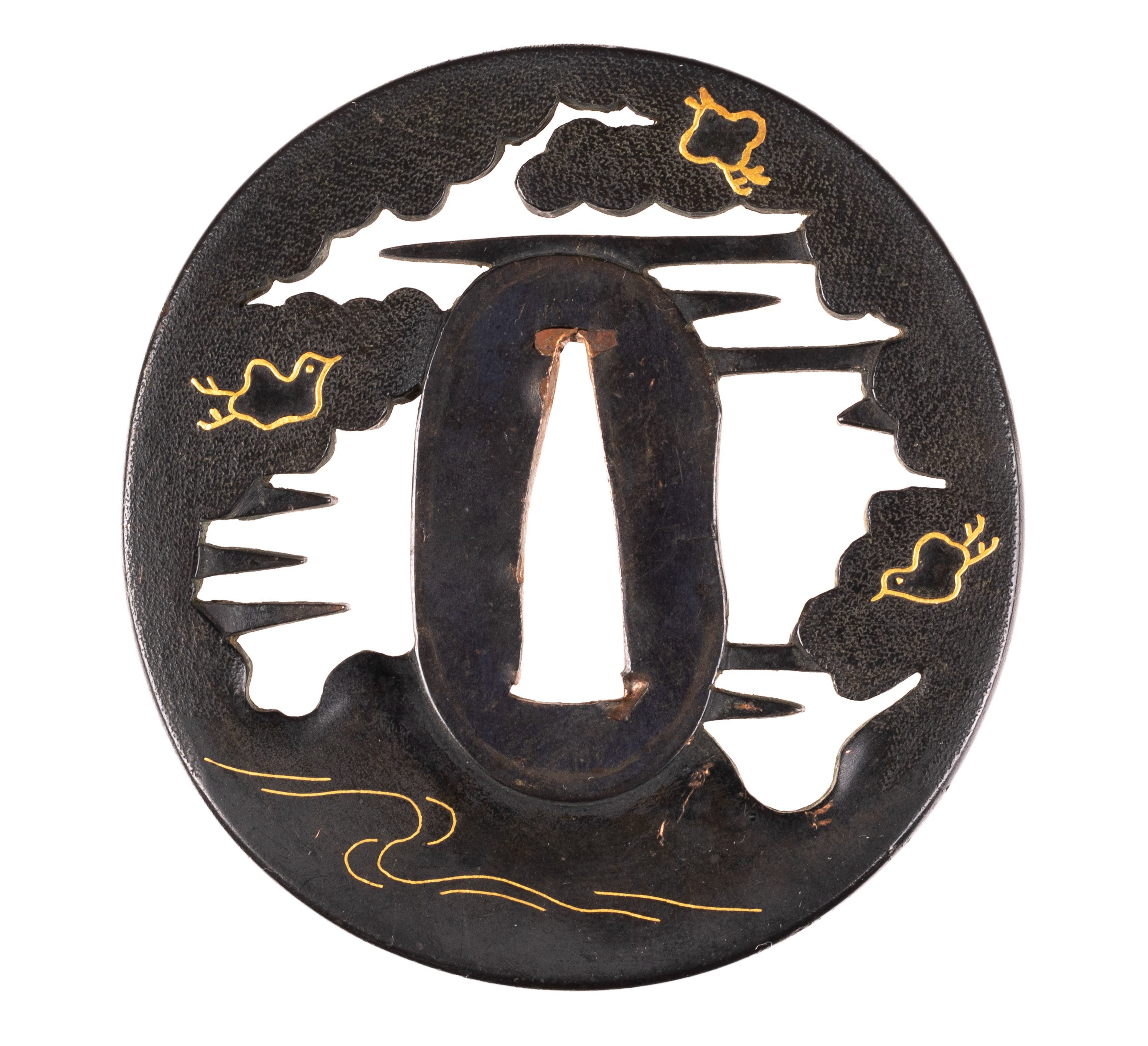 Tsuba: Shakudo Kusakari Kiyosada School Tsuba decorated with plovers — 4 of 4