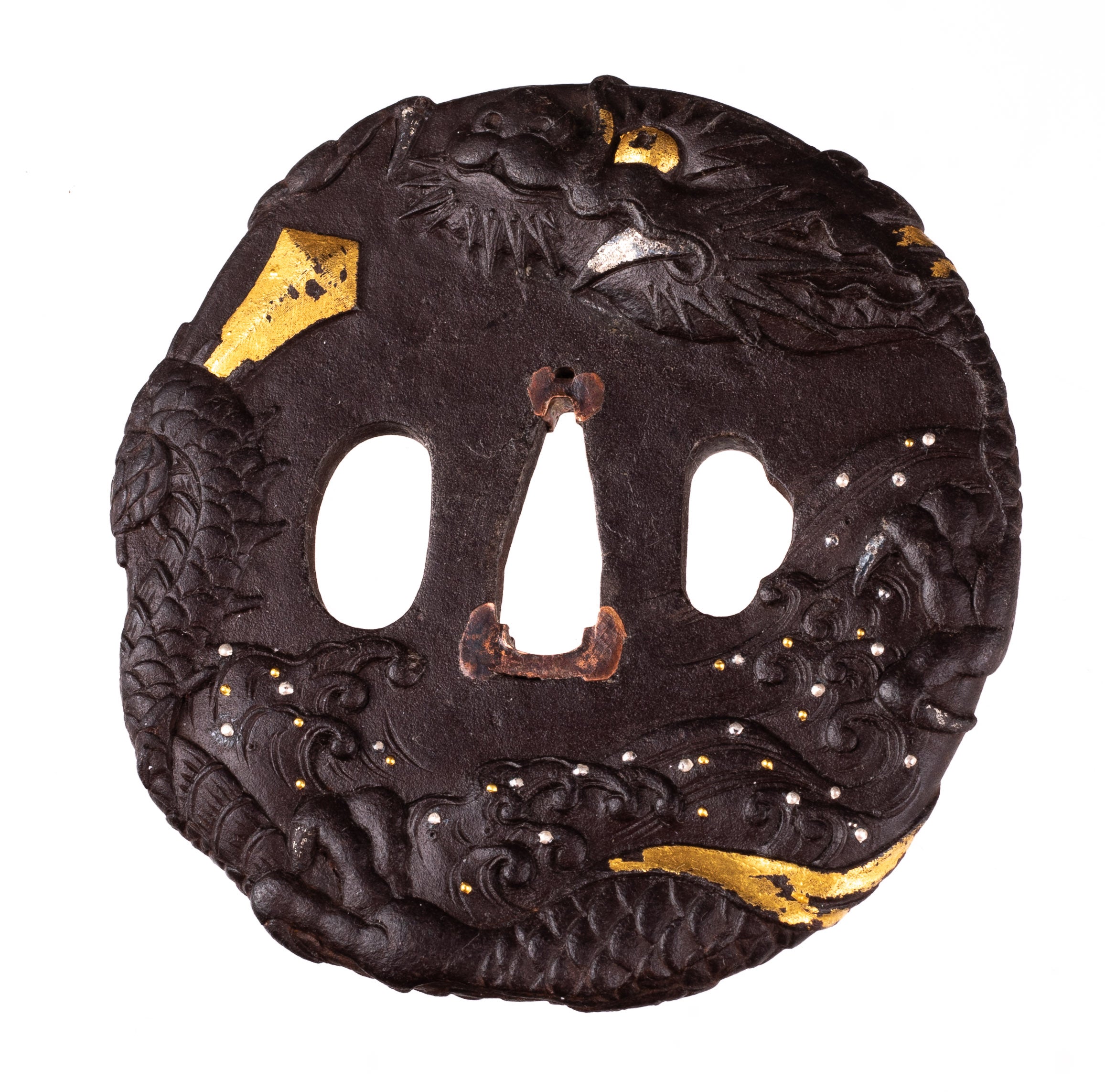 Iron Tsuba Decorated with Dragon and Waves — 3 of 9