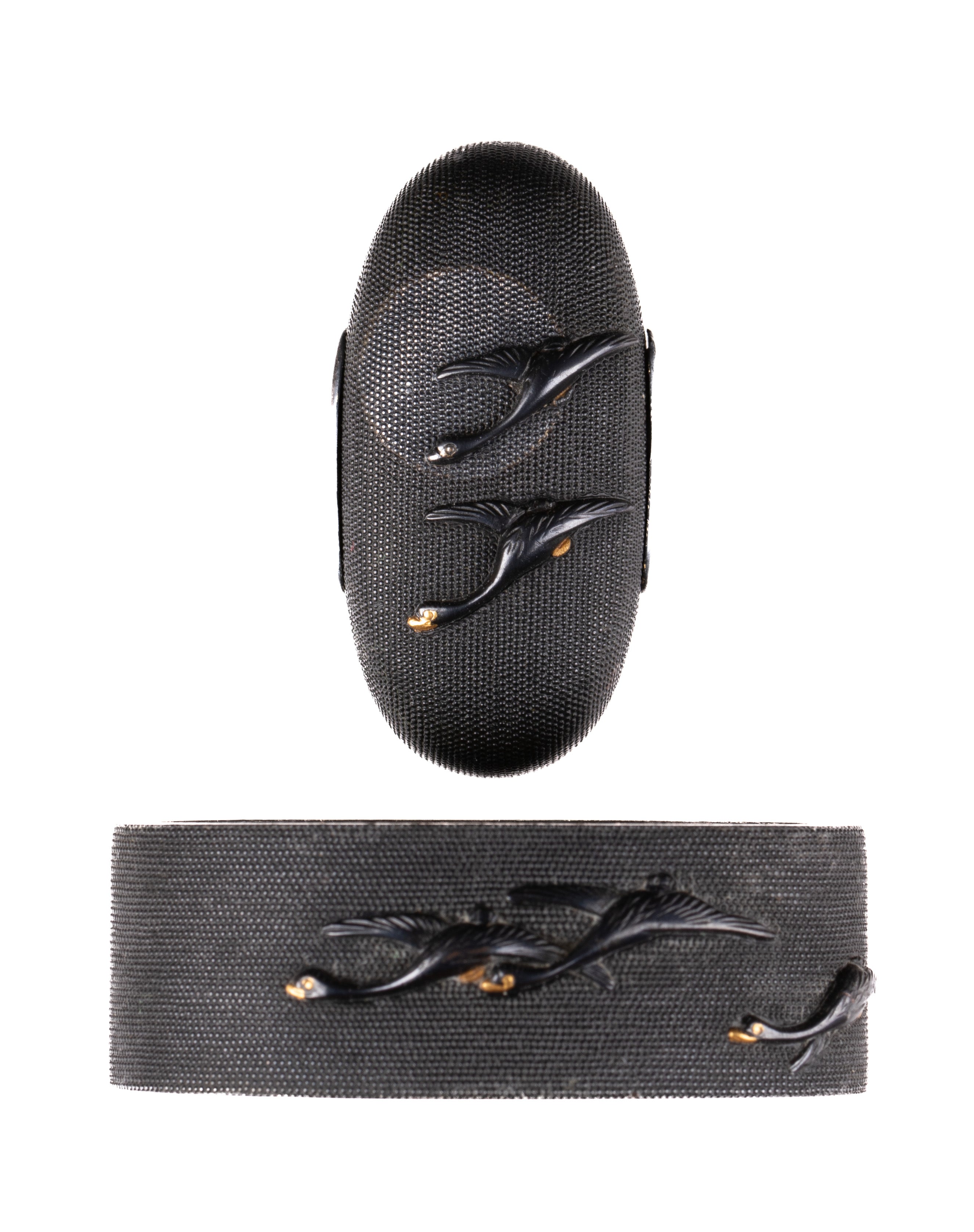 Shakudo Nanako Fuchi Kashira signed Yabu Tsuneyuki with Tokubetsu Hozon Tosogu - Geese and Moon — 1 of 13
