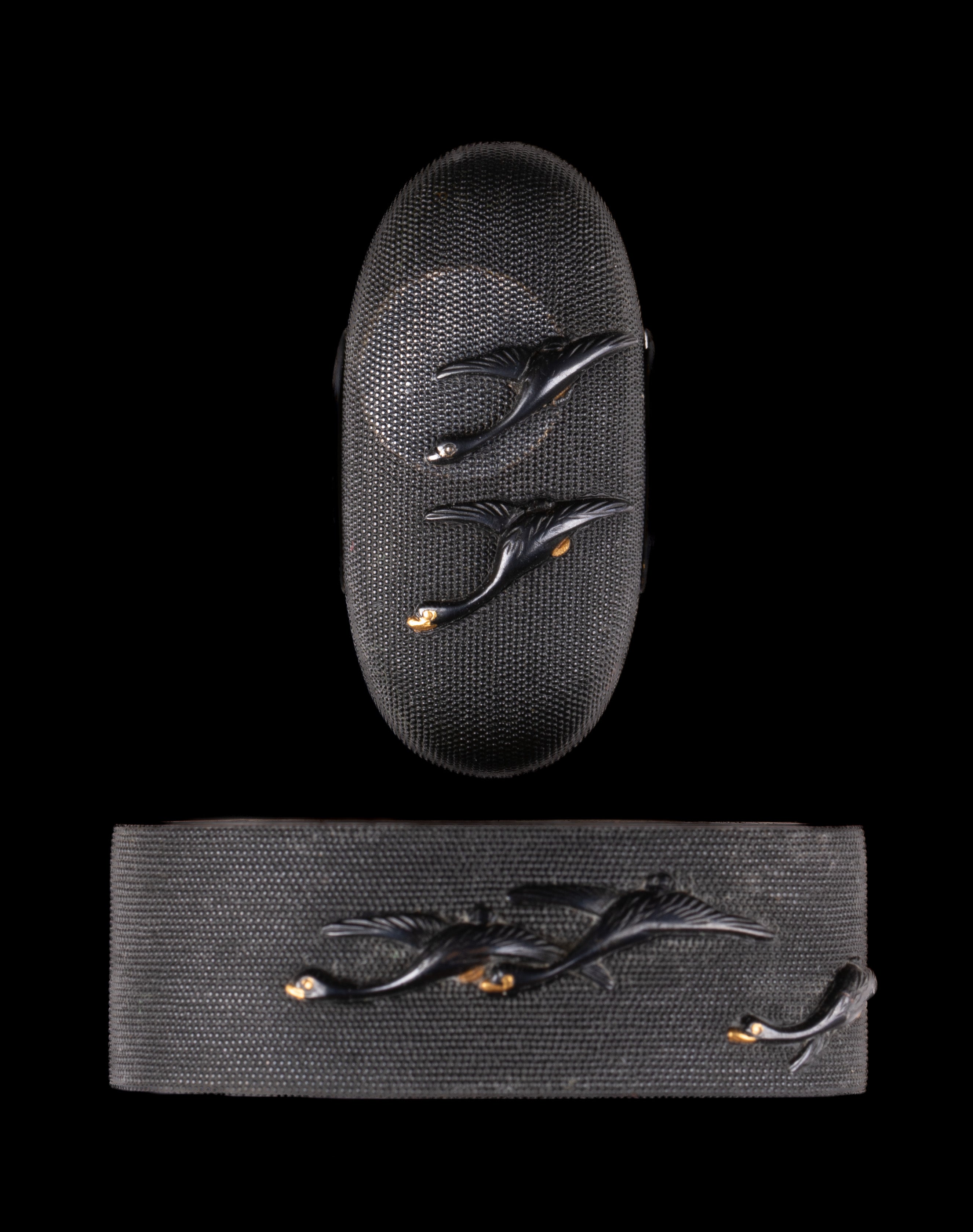 Shakudo Nanako Fuchi Kashira signed Yabu Tsuneyuki with Tokubetsu Hozon Tosogu - Geese and Moon — 2 of 13
