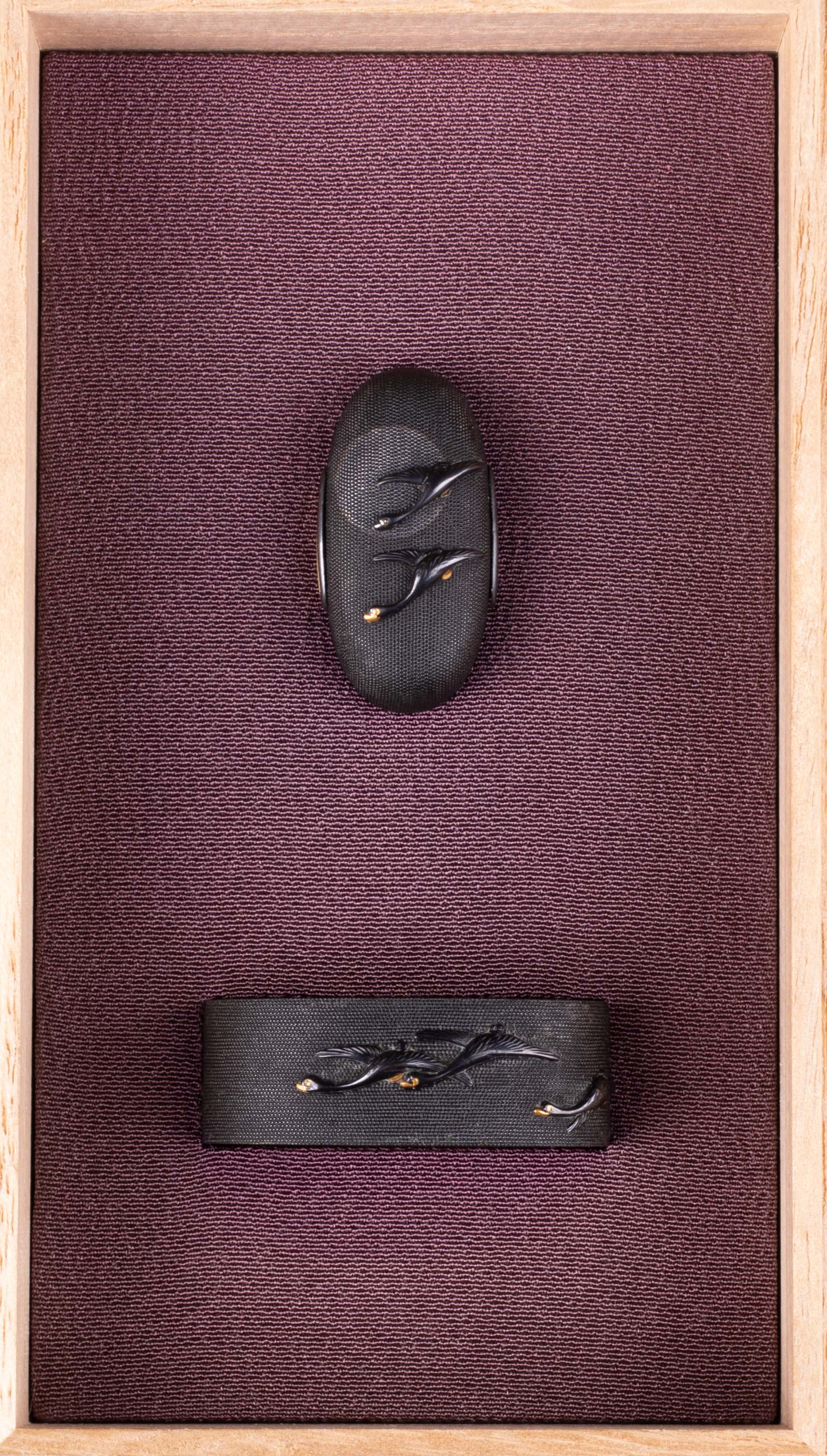 Shakudo Nanako Fuchi Kashira signed Yabu Tsuneyuki with Tokubetsu Hozon Tosogu - Geese and Moon — 10 of 13