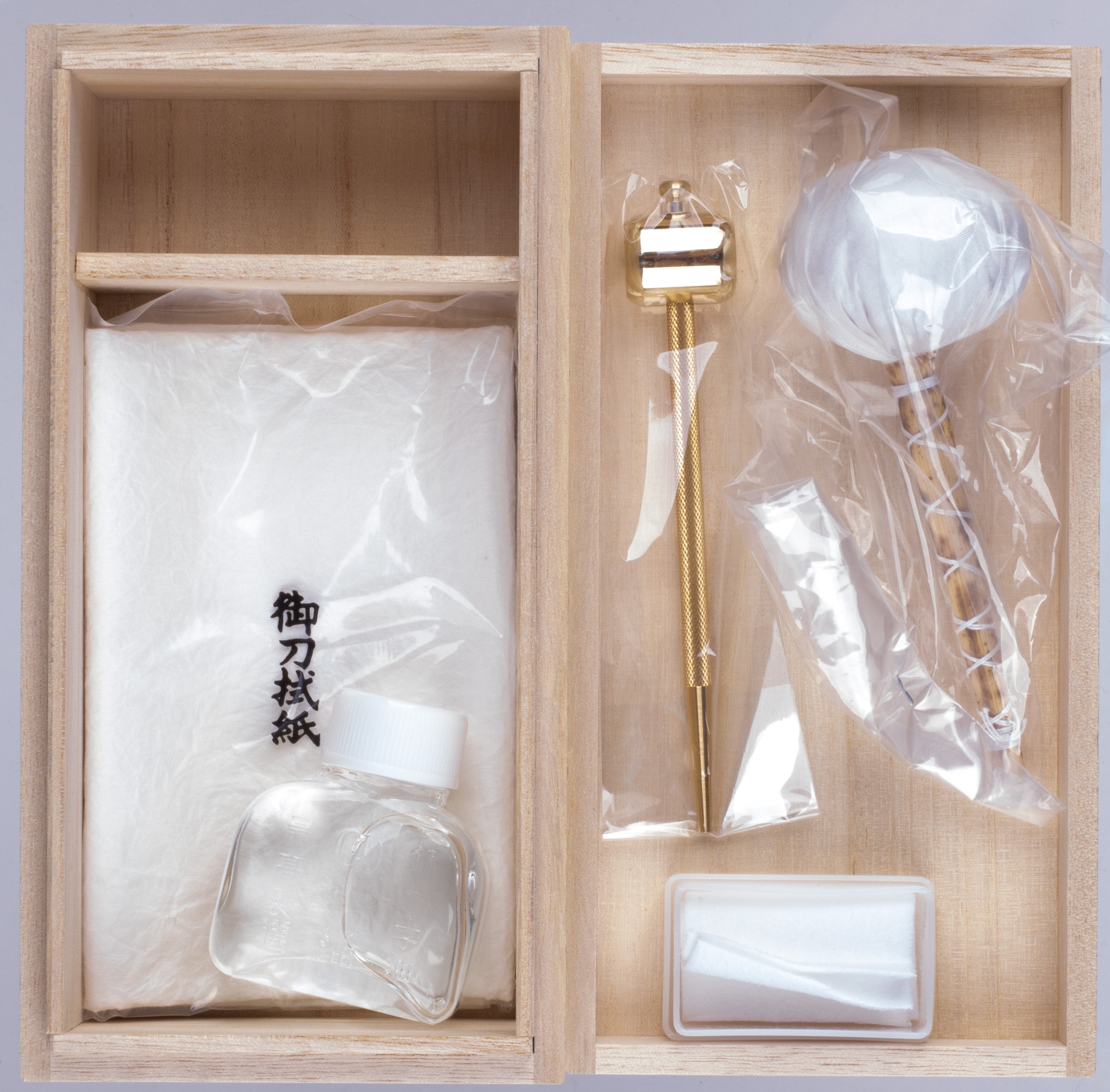 Traditional Japanese sword care set in wooden box — 2 of 4