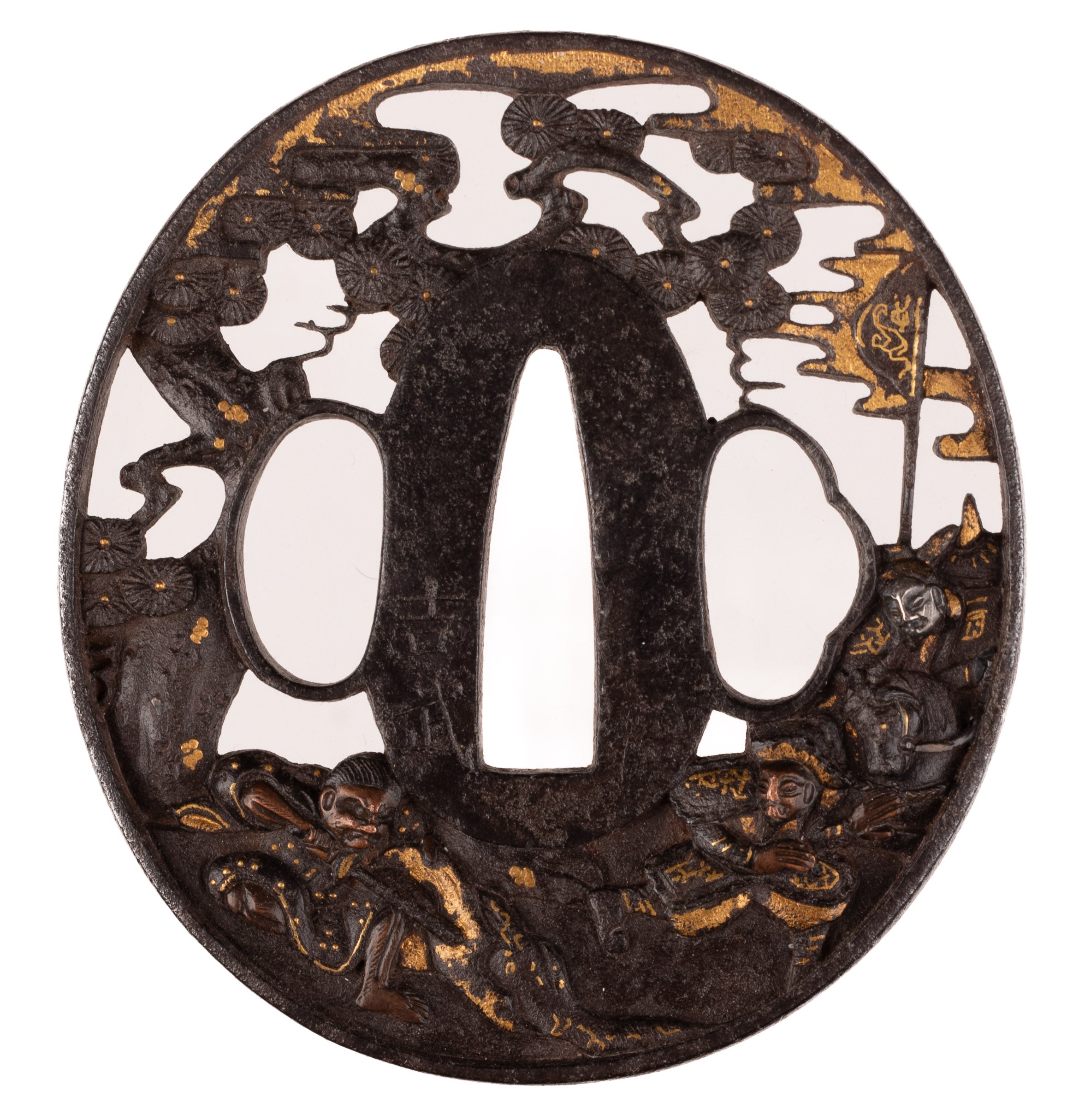 Iron Tsuba signed "Yoshitake" decorated with Yu Rang revenge — 1 of 5