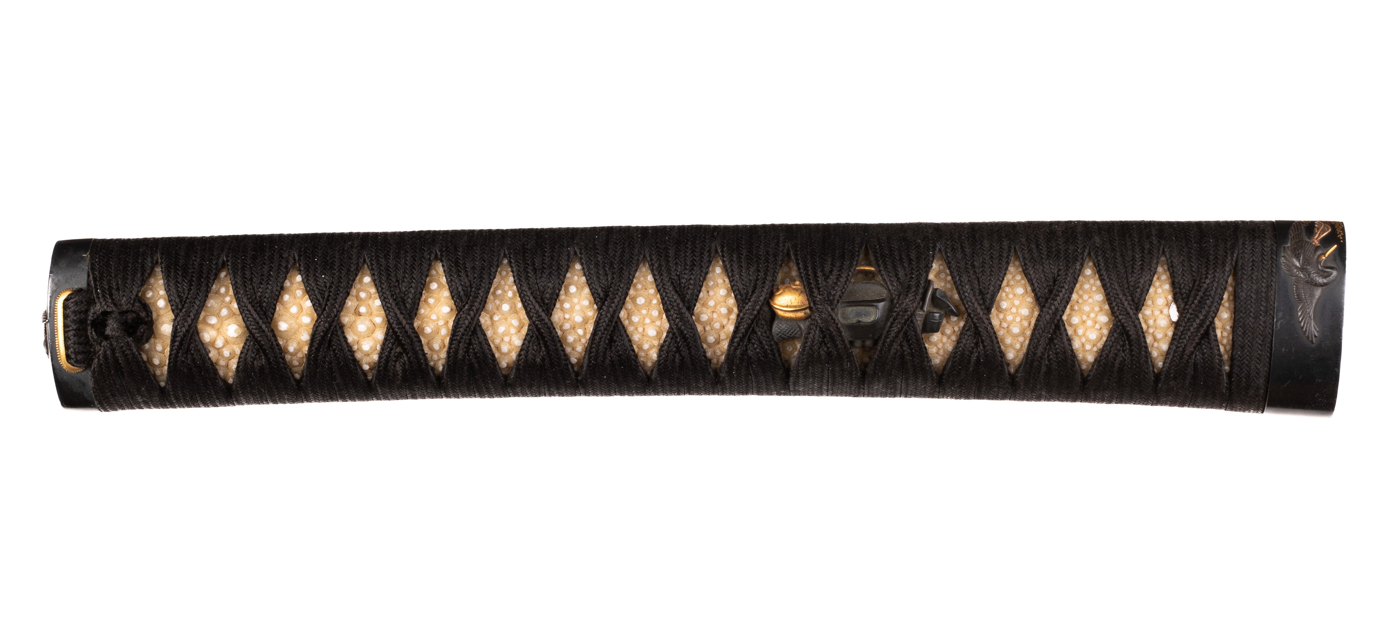 Katana Tsuka with Fuchikashira Signed "Kusakawa Hidemasa" - Crane and Tea Ceremony Utensils — 1 of 14