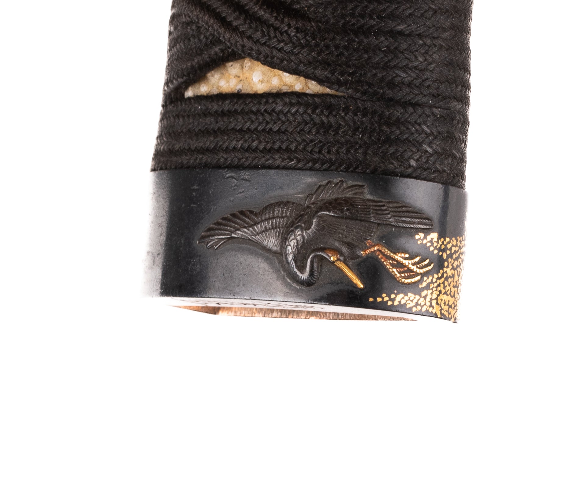 Katana Tsuka with Fuchikashira Signed "Kusakawa Hidemasa" - Crane and Tea Ceremony Utensils — 3 of 14