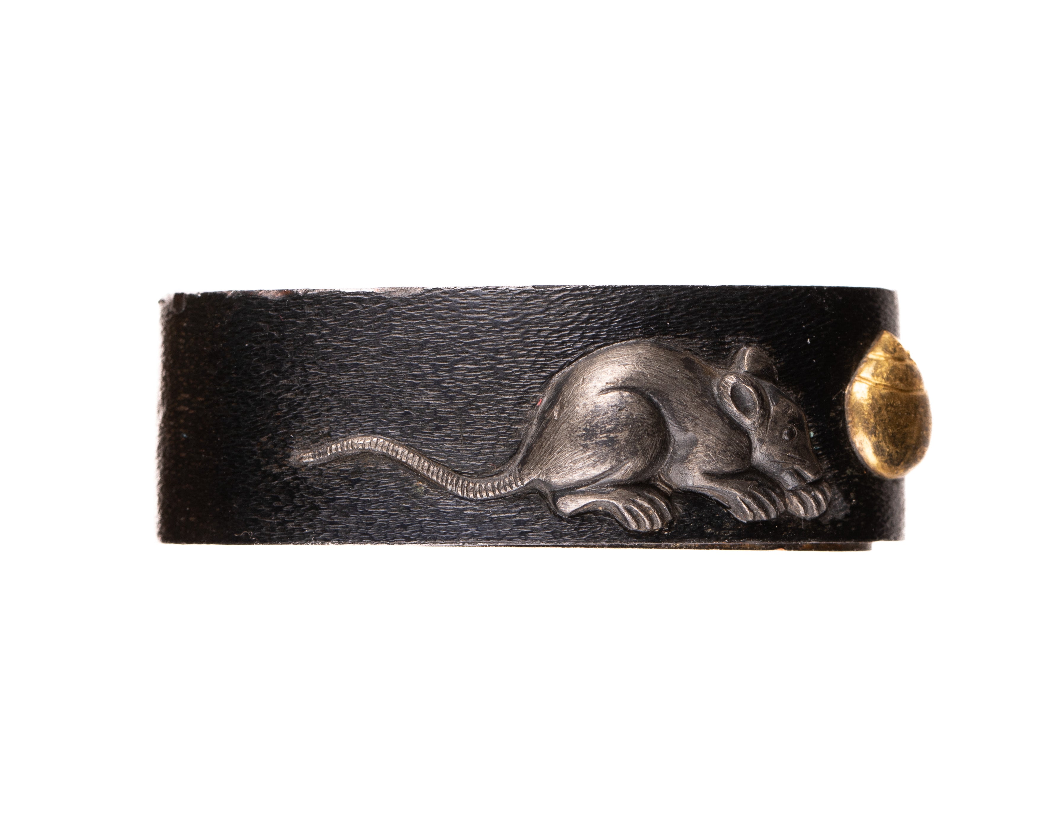 Shakudo Fuchi-Kashira decorated with Mouse/Rat and Hoju, a Sacred Jewel — 7 of 11