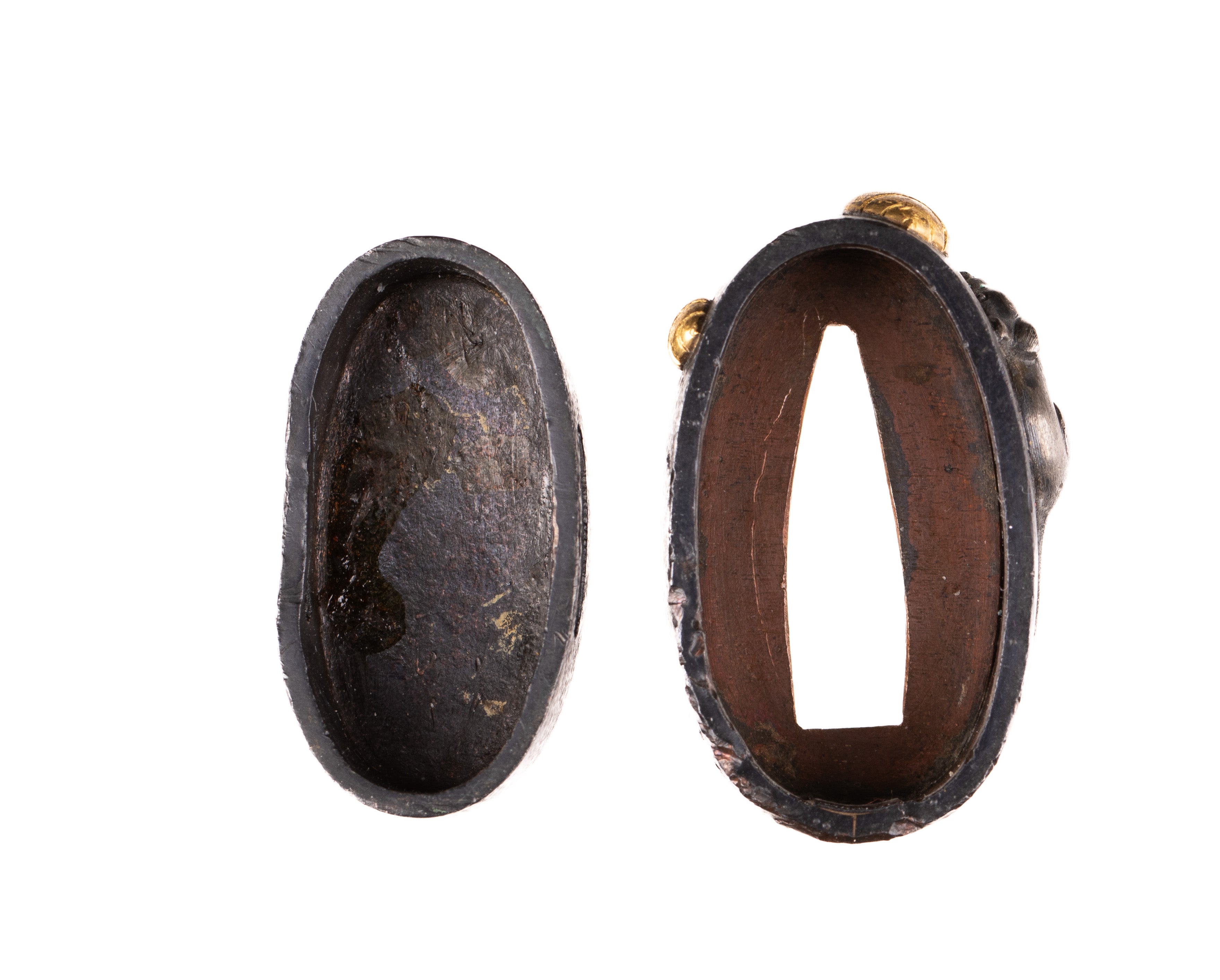 Shakudo Fuchi-Kashira decorated with Mouse/Rat and Hoju, a Sacred Jewel — 10 of 11