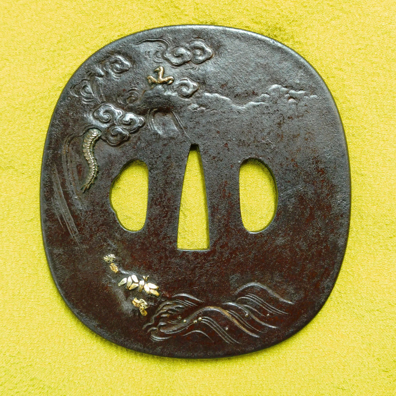 Dragon and Tiger Design High Relief Inlay Iron Tsuba — 2 of 3