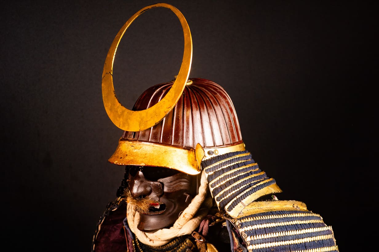 Edo period samurai Kabuto with crescent moon crest — 12 of 28