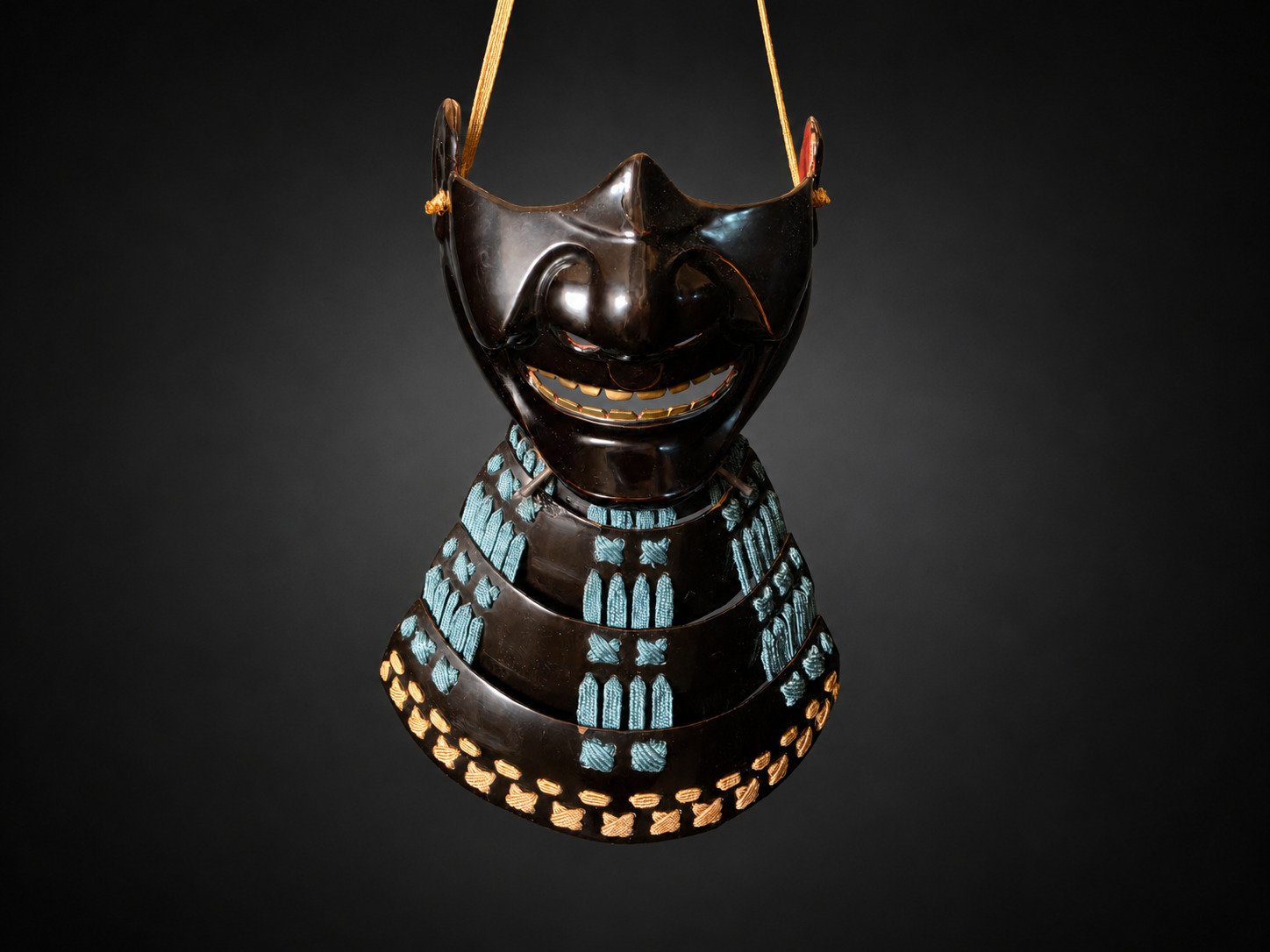 Edo Period Nerikawa Mempō with Three-Lame Yodare-kake – Black Lacquer — 1 of 8