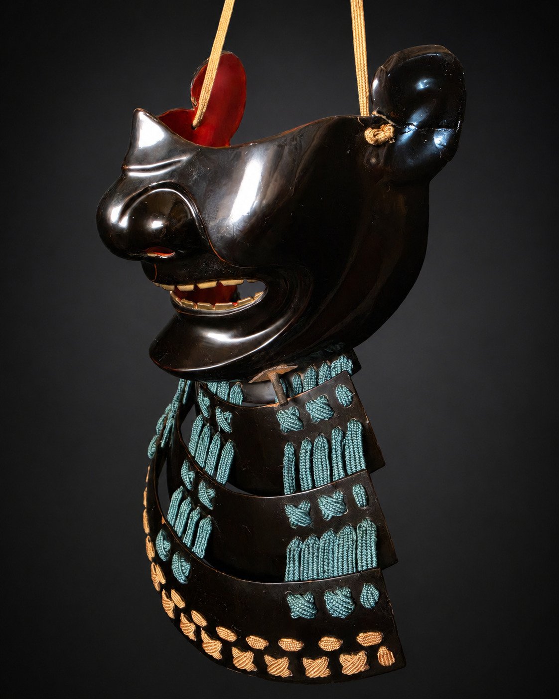 Edo Period Nerikawa Mempō with Three-Lame Yodare-kake – Black Lacquer — 3 of 8