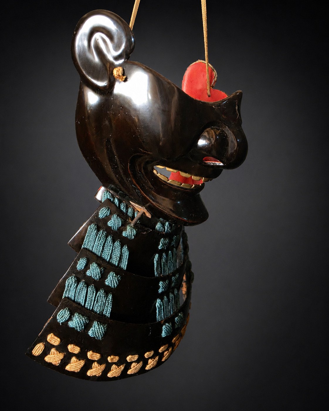 Edo Period Nerikawa Mempō with Three-Lame Yodare-kake – Black Lacquer — 5 of 8