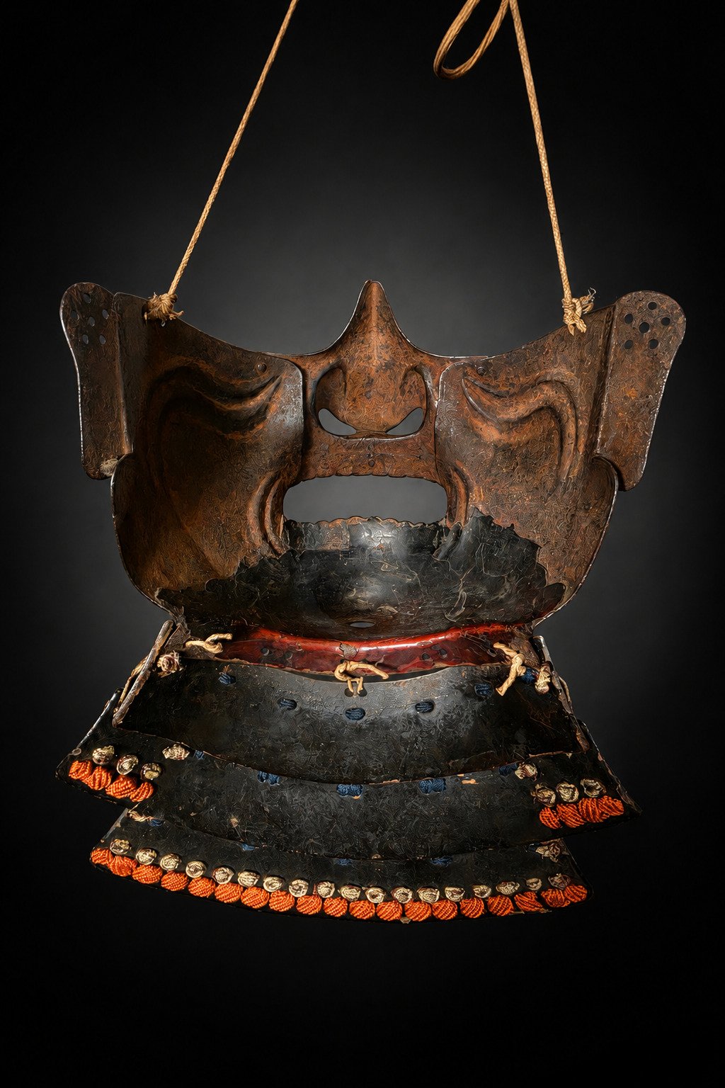Edo Period Iron Mempō with Three-Lame Yodare-kake – Russet Lacquer — 4 of 8
