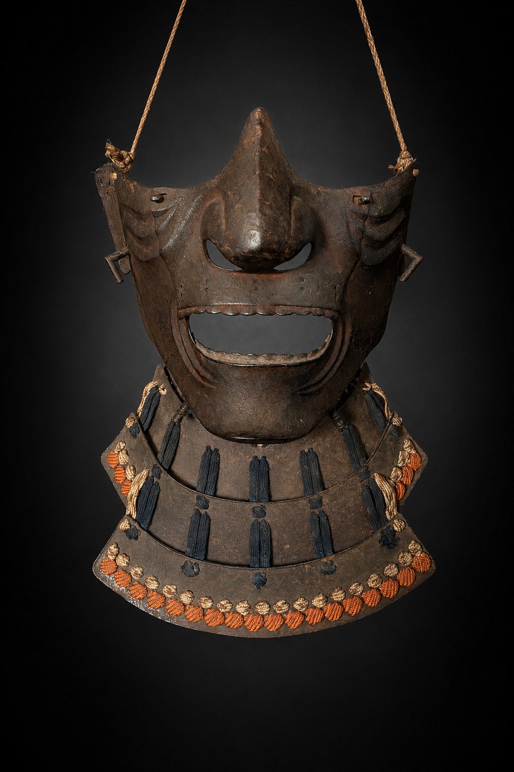 Edo Period Iron Mempō with Three-Lame Yodare-kake – Russet Lacquer — 8 of 8