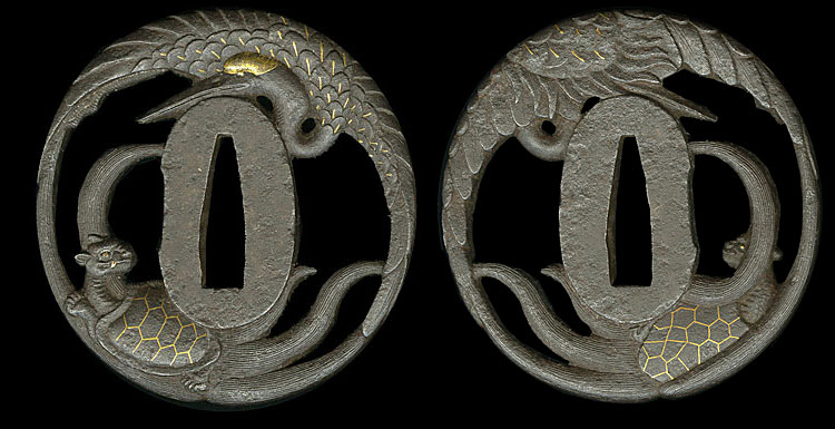 Tsuba: Crane and Turtle Openwork - Mumei (Tetsugendo School) — 3 of 4